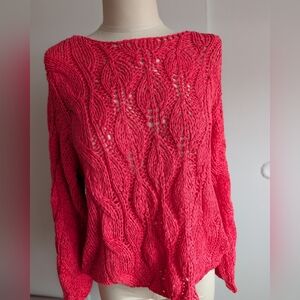 Women’s Open-Knit Coral /Raspberry Sweater